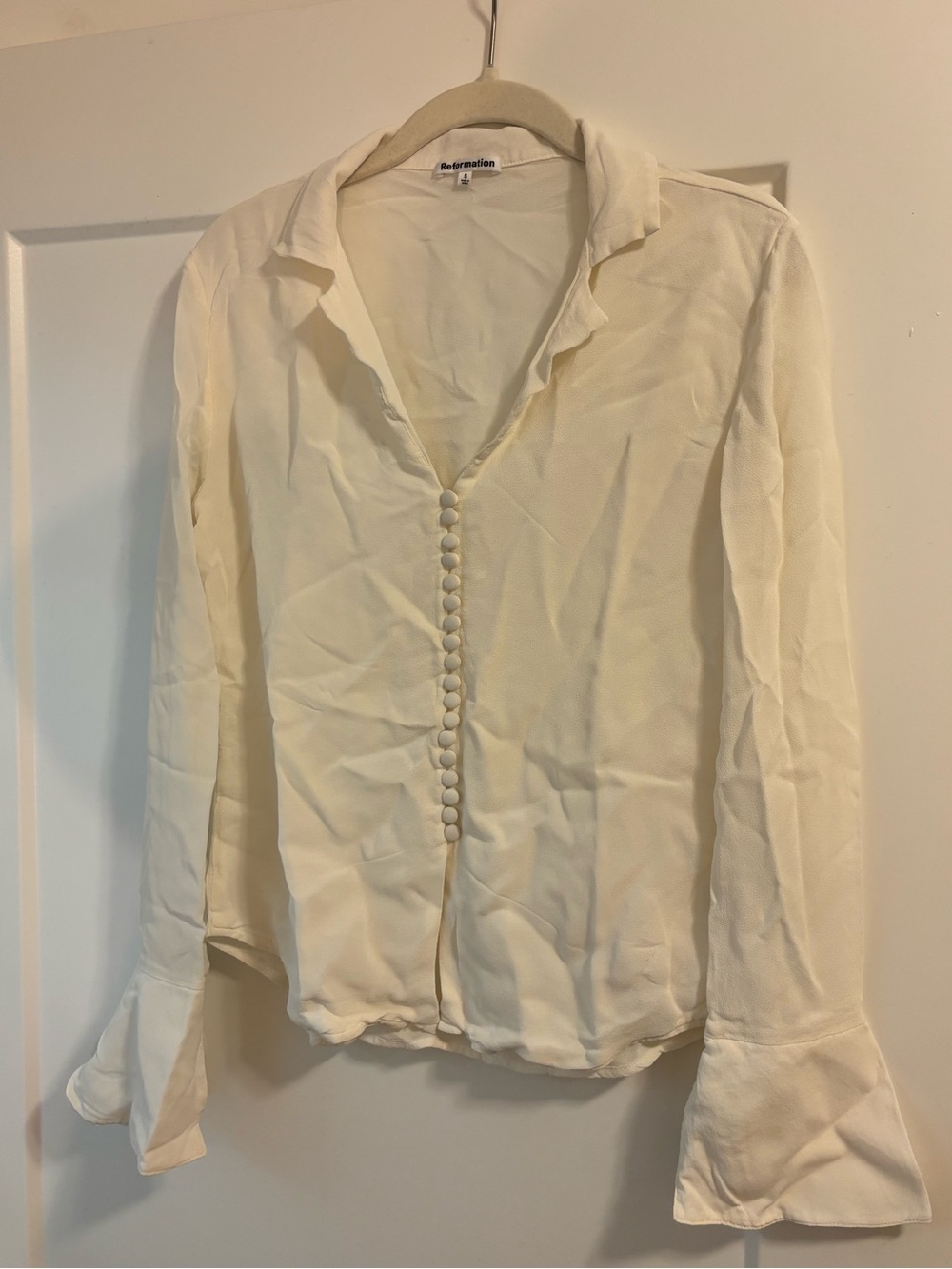 Reformation Button-Front Long Sleeve Blouse